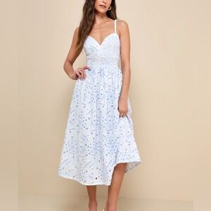 Lulu's Blue and White Patterned Midi Dress